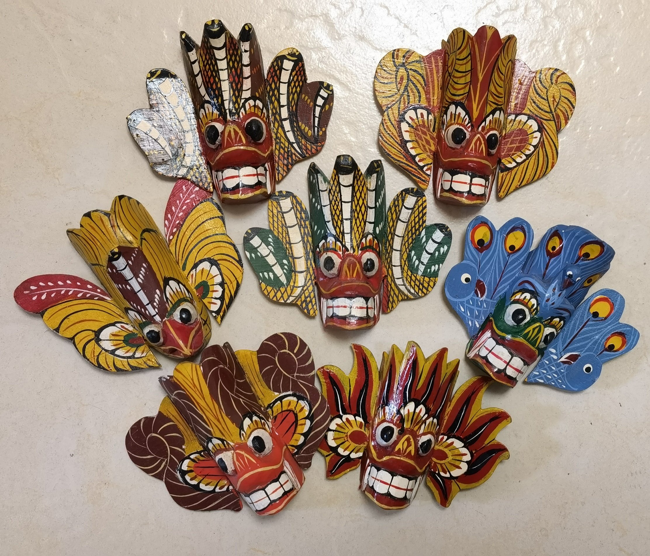 斯里兰卡当地带回 锡兰sanni神兽面具 纯手工木质冰箱贴 大号