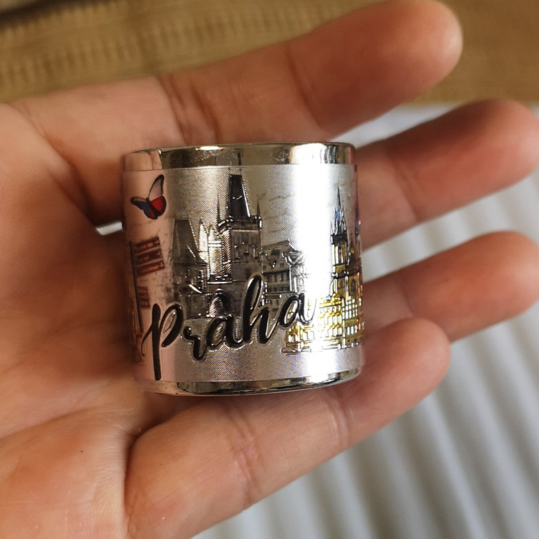 CZECH LOCALS BROUGHT BACK PRAGUE LASER METAL FRIDGE MAGNET IN THE SHAPE OF A SMALL CUP
