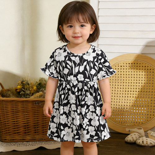 ins幼童连衣裙花边短袖甜美花边袖裙子创意设计适合日常节日外出