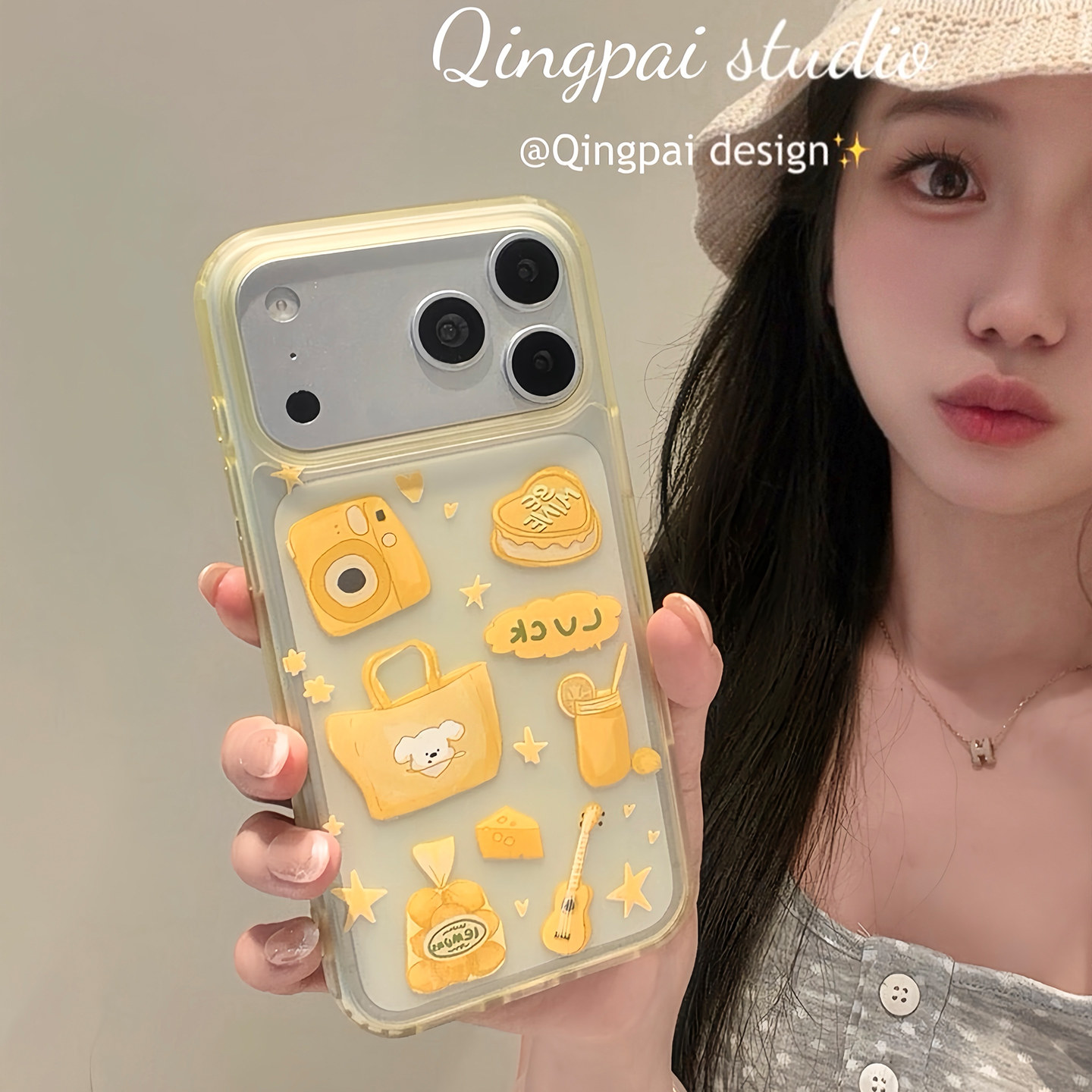 轻派ins卡通可爱袋子小狗甜品相机吉他适用苹果17promax手机壳iphone16pro新款15pro女款小众磨砂全包保护壳