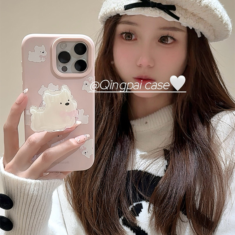 轻派ins少女心粉色小狗支架链条适用苹果16promax手机壳iphone13新款15pro女款14甜妹12日韩风可爱11全包软壳,3C数码配件,手机保护套/壳,淘宝优惠券,粉丝福利购,淘宝优惠卷