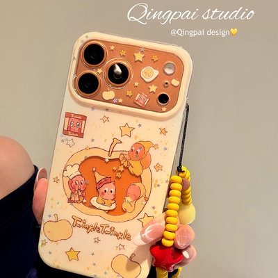 适用苹果手机壳趣味卡通带链条