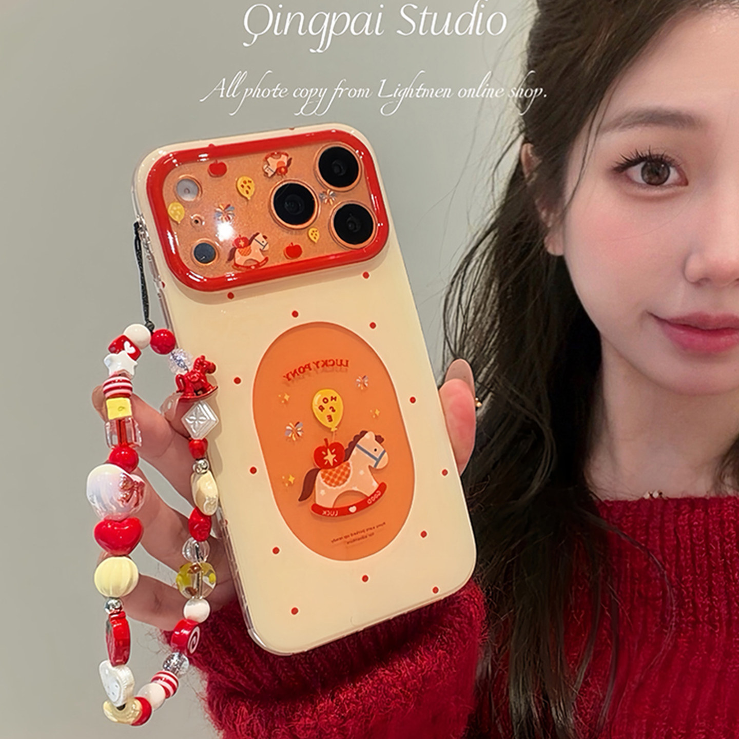 轻派新年涂鸦发财小马带链条适用苹果17promax手机壳iphone16pro新款15女款14创意卡通趣味13双层壳全包硬壳,3C数码配件,手机保护套/壳,淘宝优惠券,粉丝福利购,淘宝优惠卷