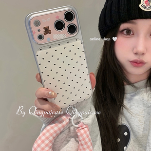 轻派ins简约韩系爱心带腕带挂绳适用苹果17promax手机壳iphone16pro新款 14少女心小众银色边框全包硬壳 15女款