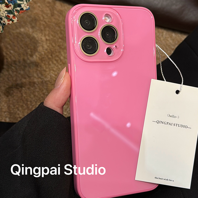 适用苹果手机壳简约纯色玻璃壳