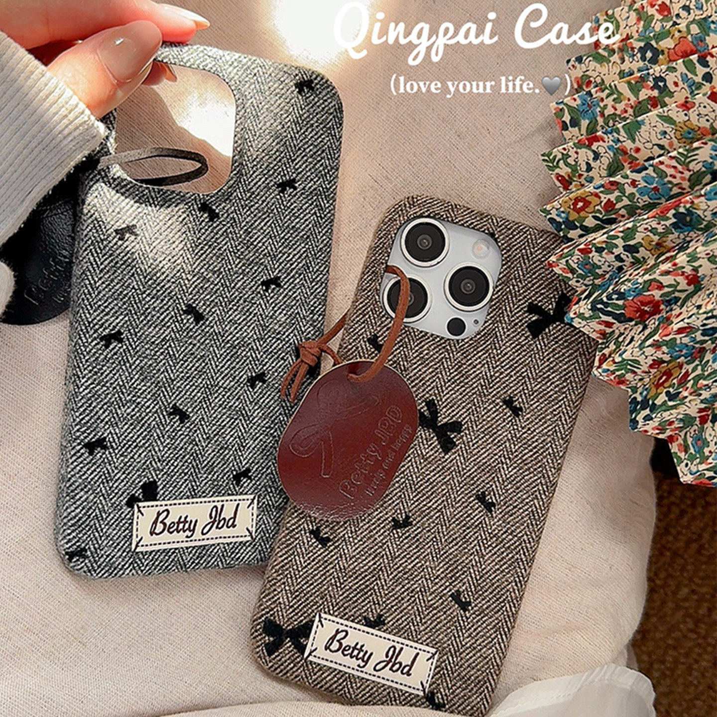 适用苹果手机壳毛呢蝴蝶结挂饰