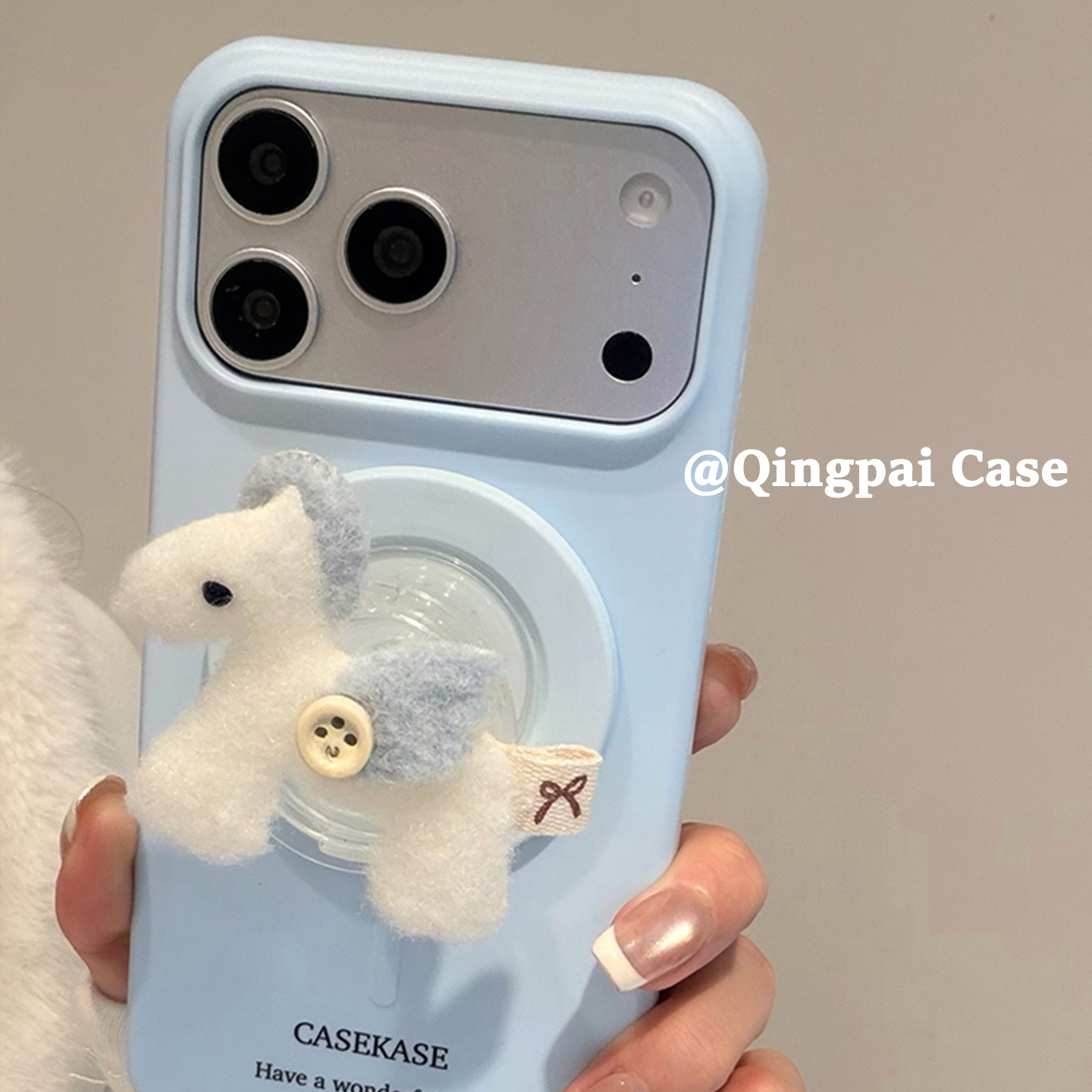 轻派ins风简约蓝色小马磁吸支架适用苹果17promax手机壳iphone16pro新款15promax女款韩系奶乎乎菲林半包硬壳,3C数码配件,手机保护套/壳,淘宝优惠券,粉丝福利购,淘宝优惠卷