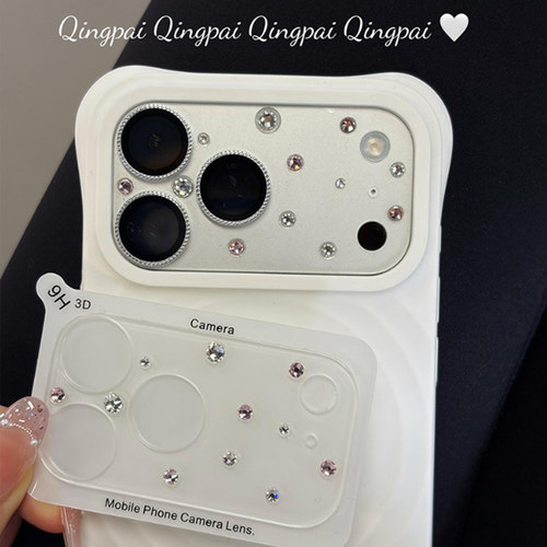 适用苹果手机壳粉色闪钻镜头膜