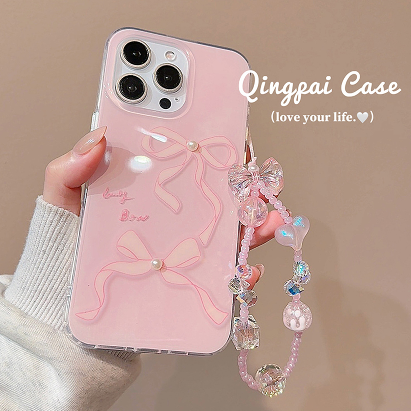 适用苹果手机壳少女粉色蝴蝶结