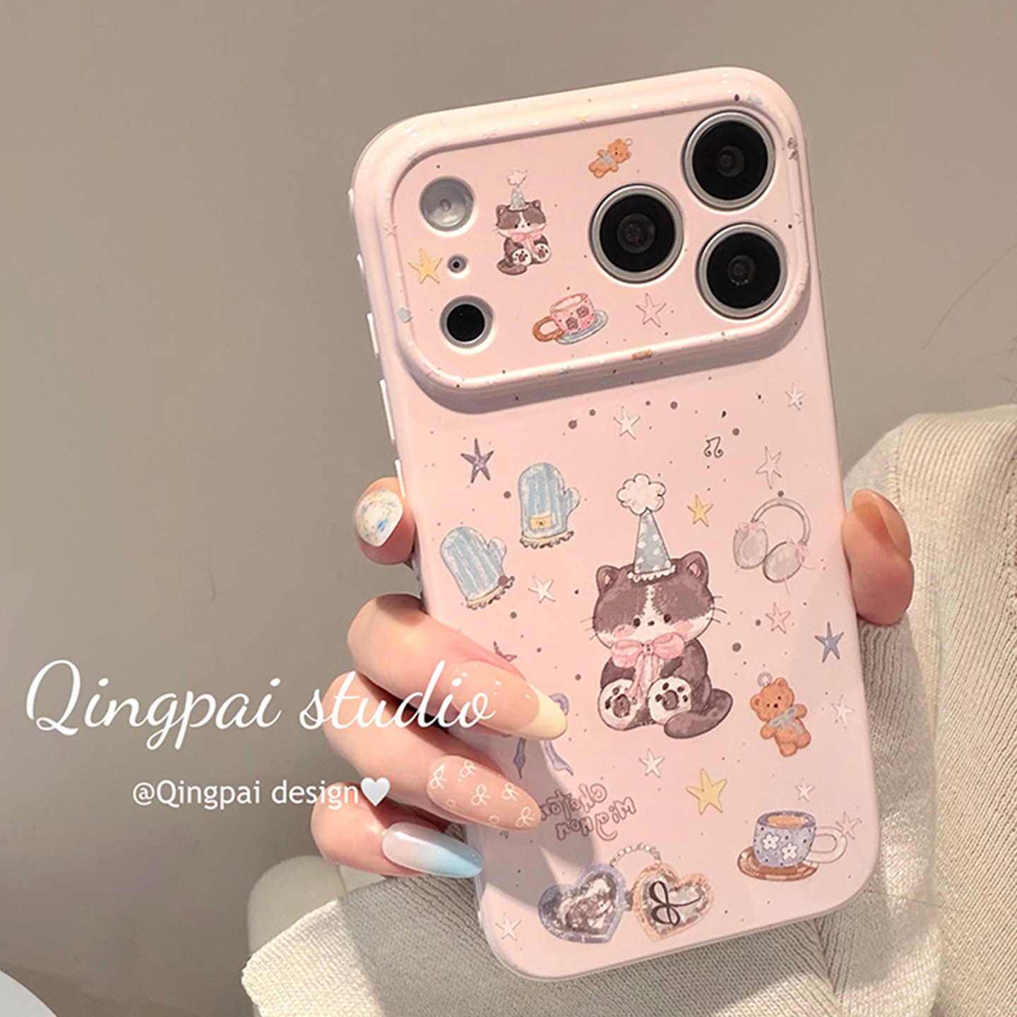 轻派ins韩系粉色涂鸦蝴蝶结猫咪适用苹果17promax手机壳iphone16pro新款15女款14卡通可爱少女软萌13全包软壳