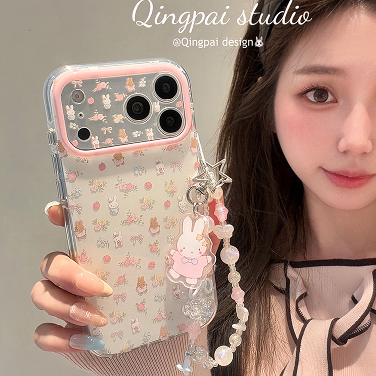适用苹果手机壳ins碎花小兔
