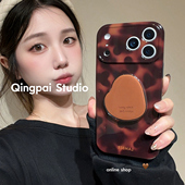 复古设计13创意全包软壳 14小众港式 轻派秋冬ins风棕色琥珀支架适用苹果17promax手机壳iphone16新款 15pro女款