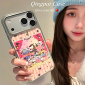 轻派鎏金可爱卡通头像适用苹果17promax手机壳iphone16pro新款 15女款 14网红少女趣味插画13电镀边框全包软壳