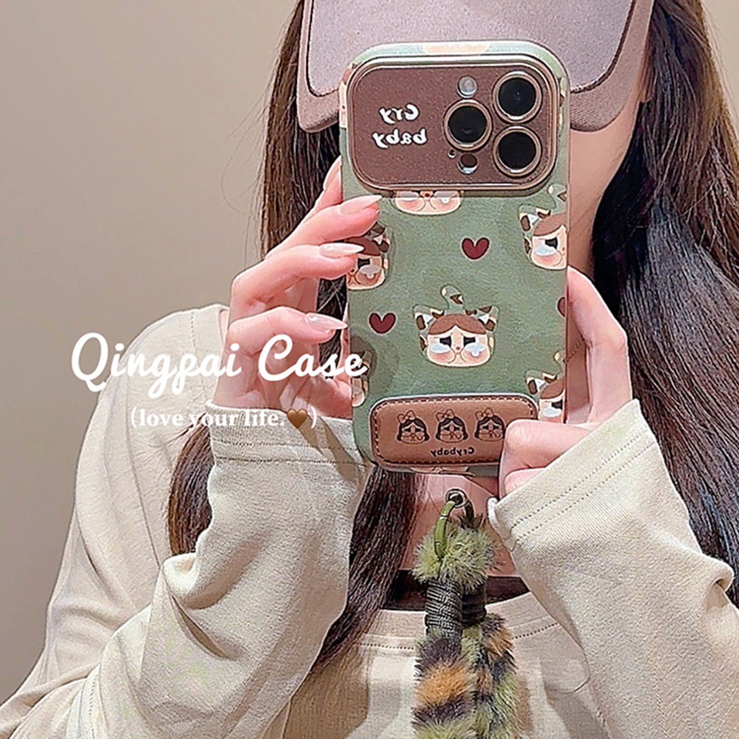 适用苹果手机壳卡通绿色小女孩