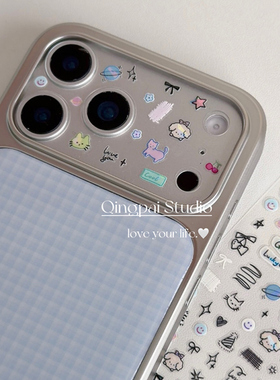 轻派可爱卡通创意ins镜头软膜diy贴纸适用iPhone17promax透明苹果17pro防刮花卡通少女心黑蝴蝶结樱桃小猫