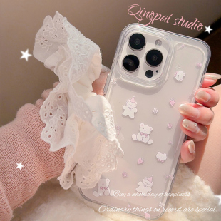 轻派ins透明卡通蝴蝶结小熊适用苹果16promax手机壳iphone17新款 14太空13日韩卡通12可爱11全包硬壳 15pro女款