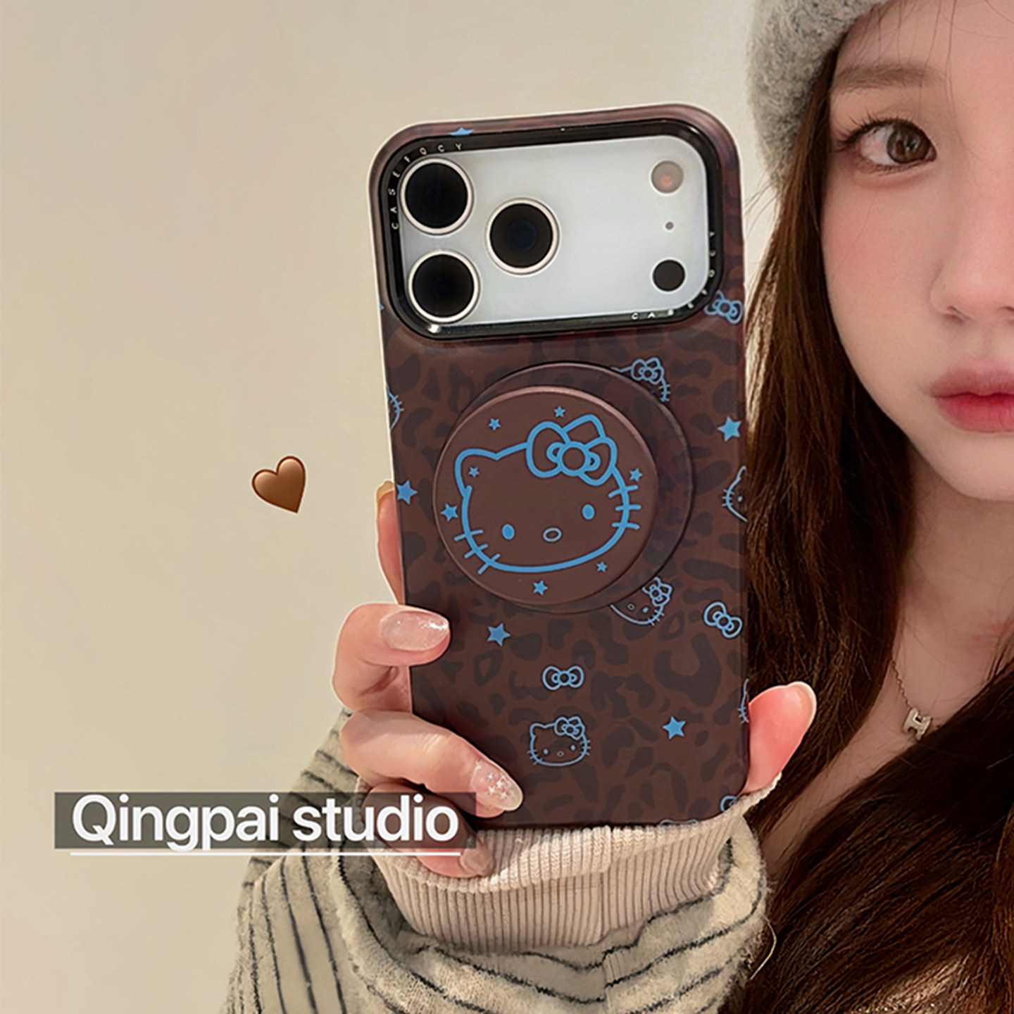 适用苹果手机壳棕色豹纹kitty