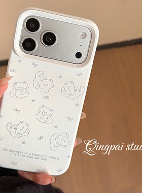 轻派ins白色蝴蝶结猫咪适用苹果17promax手机壳iphone16pro新款15女款14液态硅胶纯色图案13简约全包12软壳11