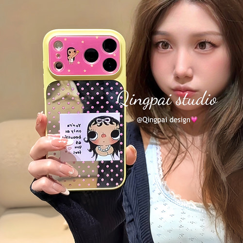 适用苹果手机壳ins镜面波点小玉