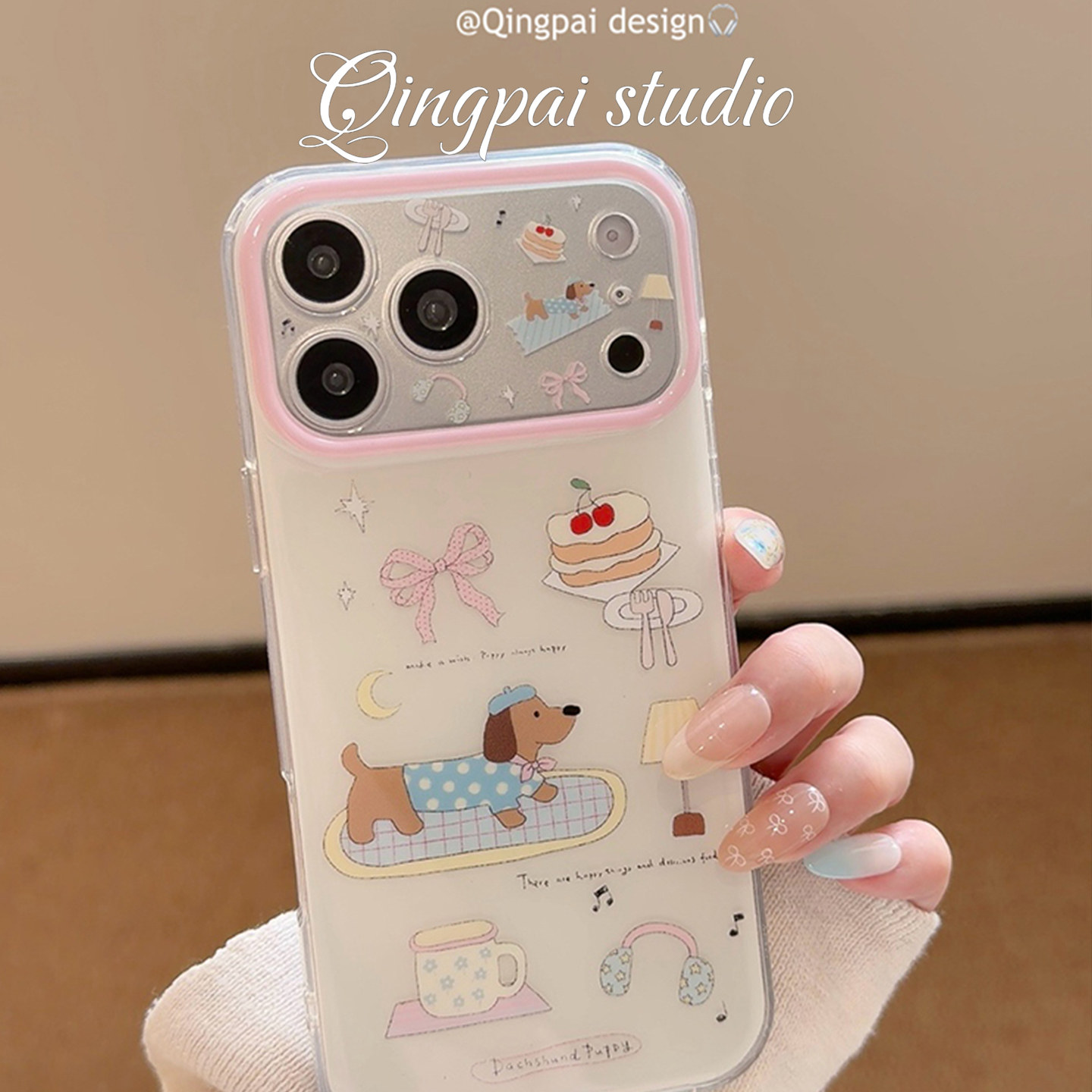 轻派日韩粉色蝴蝶结滑板小狗适用苹果17promax手机壳iphone16pro新款15女款14卡通可爱少女双层壳13全包硬壳