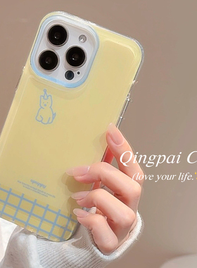 轻派ins黄色格子西高地狗适用苹果16promax手机壳iphone17新款15pro女款14日韩卡通13奶乎乎12太空11全包硬壳