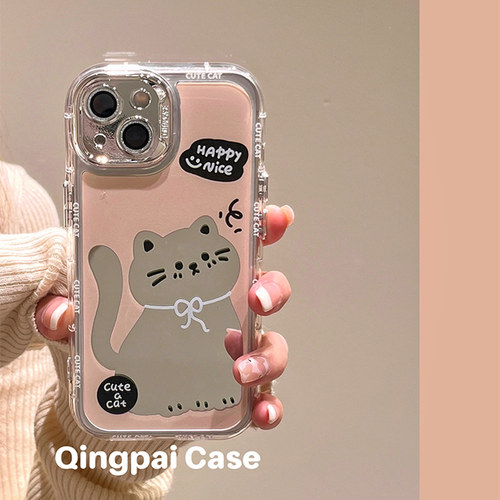 适用苹果手机壳镜面创意卡通猫咪
