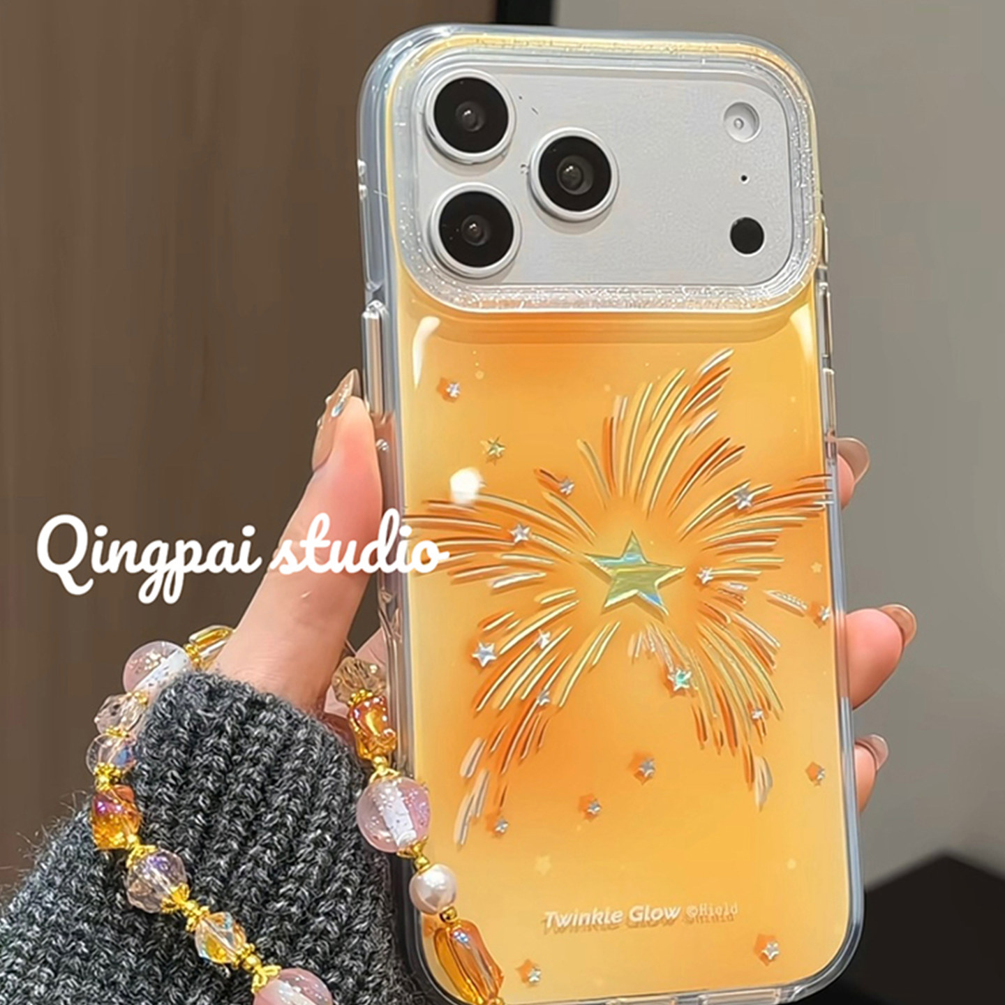 轻派新年金色烟花星星带链条适用苹果17promax手机壳iphone16pro新款15女款14浪漫复古创意13双层壳全包硬壳,3C数码配件,手机保护套/壳,淘宝优惠券,粉丝福利购,淘宝优惠卷