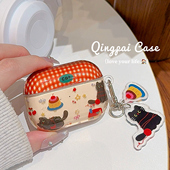 轻派卡通红色格子蛋糕猫咪挂饰适用airpods4保护壳新款 airpodspro2苹果二代保护套耳机保护套3耳机壳全包软壳