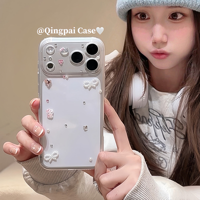 适用苹果手机壳ins贴钻蝴蝶结