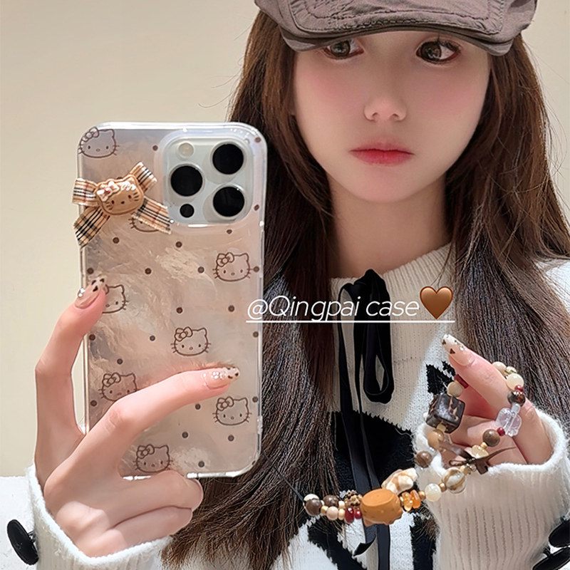 轻派秋冬卡其色卡通带链条适用苹果16promax手机壳iphone17新款15pro女款14锡纸纹13甜妹12可爱ins风全包硬壳,3C数码配件,手机保护套/壳,淘宝优惠券,粉丝福利购,淘宝优惠卷