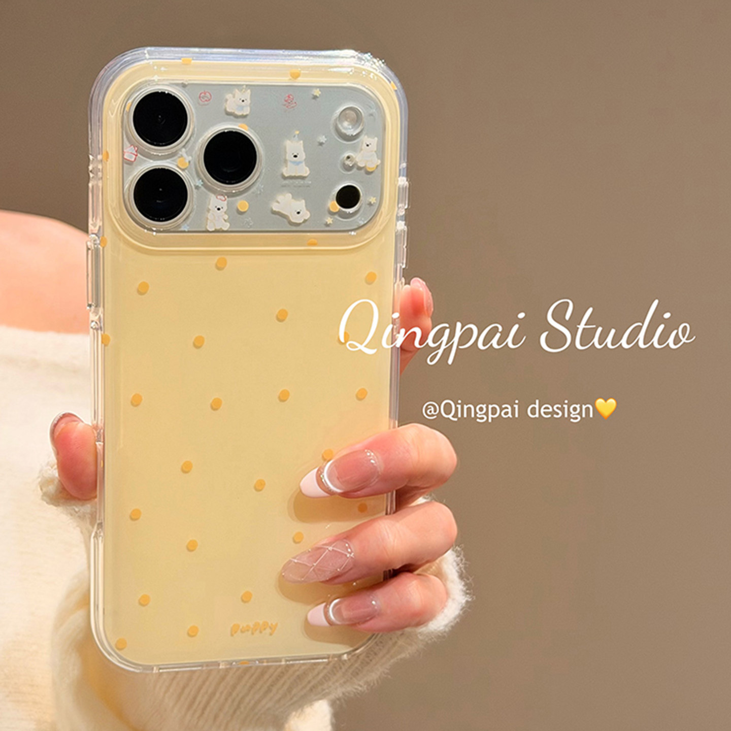 轻派ins韩系简约黄色波点适用苹果17promax手机壳iphone16pro新款15promax女款纯色网红款创意双层壳全包硬壳