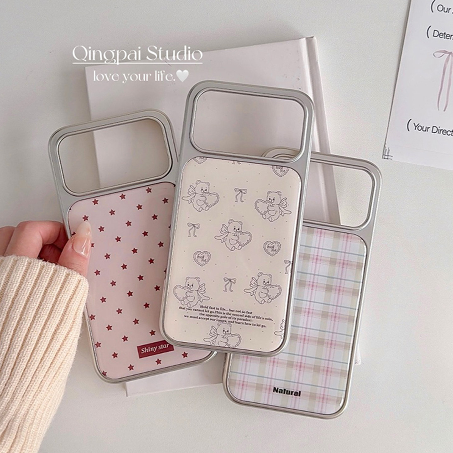 适用苹果手机壳ins涂鸦爱心小熊