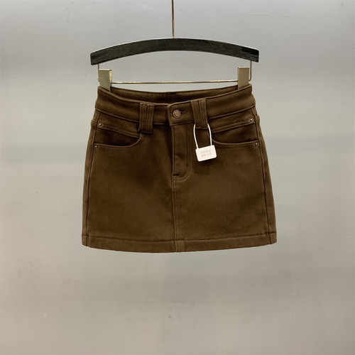 加绒牛仔半身裙高腰a字包臀短裙