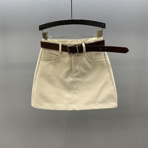 杏色气质百搭牛仔半身裙A字短裙