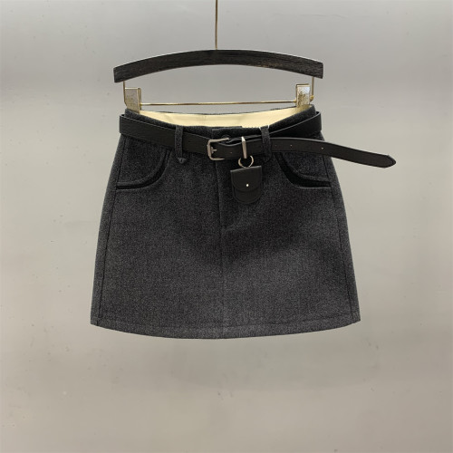 秋冬毛呢半身裙女高腰A字短裙