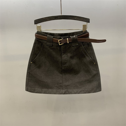 灰色休闲牛仔短裙女A字半身裙