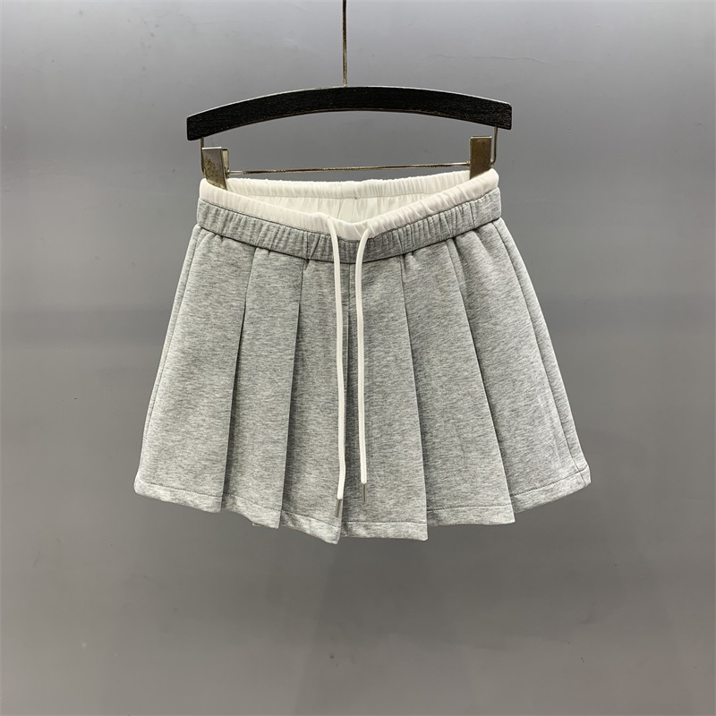 抽绳松紧腰灰色休闲运动短裤裙女2026春夏新搭显瘦A字百褶半身裙