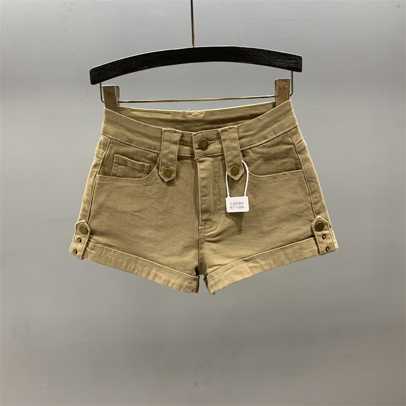 卡其色工装牛仔短裤女2025秋季新款高腰修身显瘦辣妹a字包臀热裤