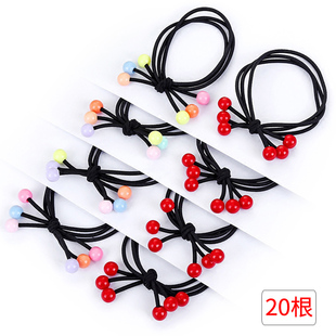 韩国韩版 扎头发樱桃头绳女童马尾发圈胶圈红珠橡皮筋可爱头饰发饰