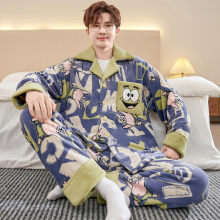 睡衣男款秋冬季卡通珊瑚绒法兰绒加厚加大码男生青少年家居服套装