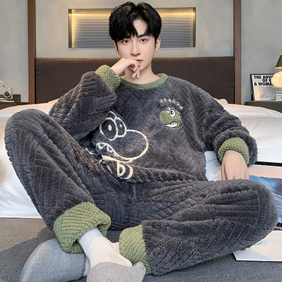 2025新款珊瑚绒睡衣男士秋冬季