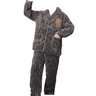 睡衣男加厚加绒珊瑚绒夹棉青少年