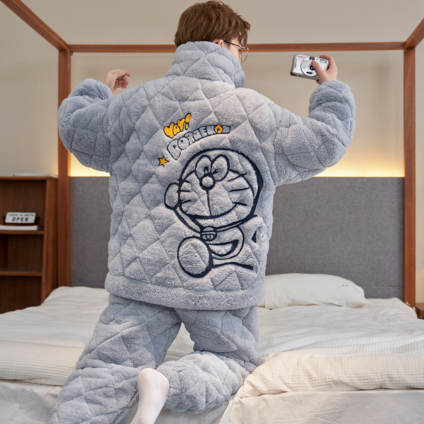 睡衣男秋冬季三层夹棉加厚款加绒