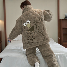 三层夹棉睡衣男款冬季加厚加绒珊瑚绒大码青少年法兰绒冬天家居服