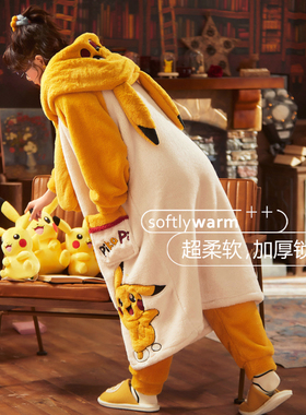 2025新款睡袍女秋冬季加绒加厚珊瑚绒睡衣长款浴袍大码家居服套装