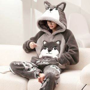 男士睡衣秋冬款冬季珊瑚绒加厚加绒法兰绒卡通家居服男款冬天套装