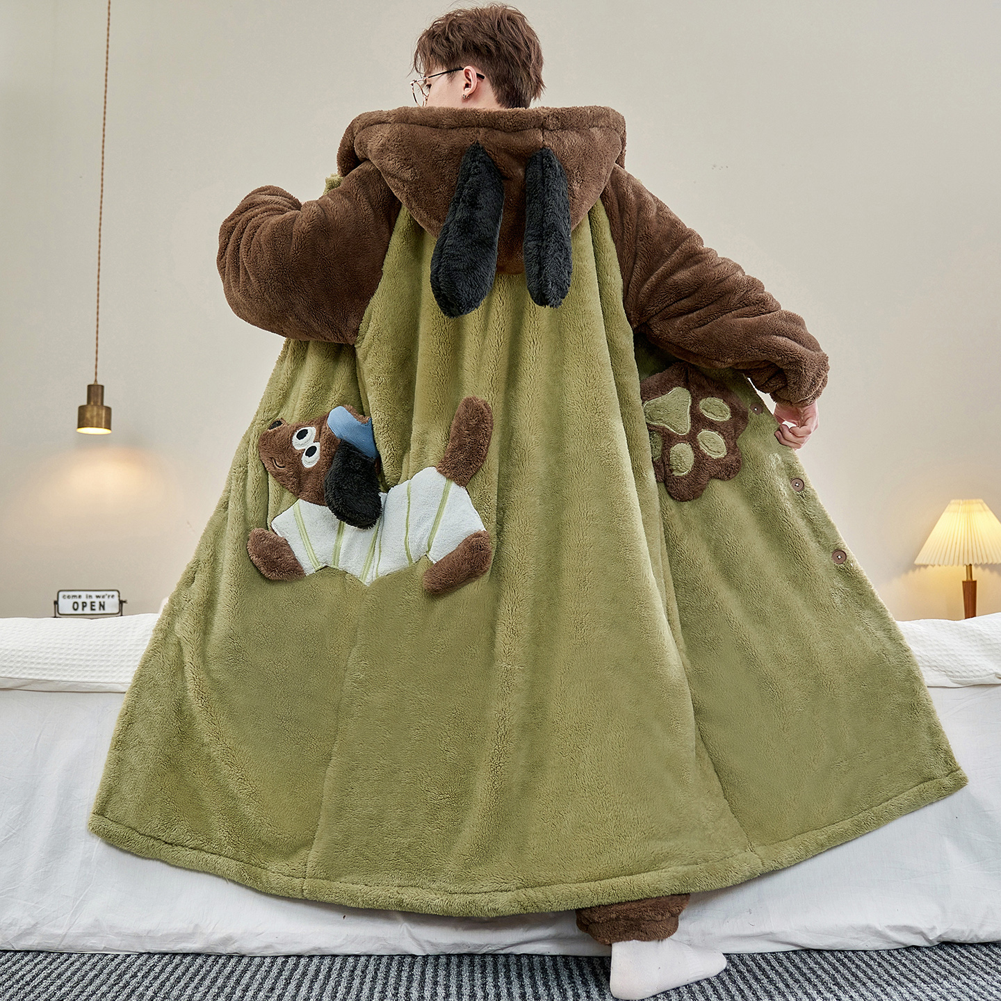 睡袍男秋冬季珊瑚绒加绒加厚保暖