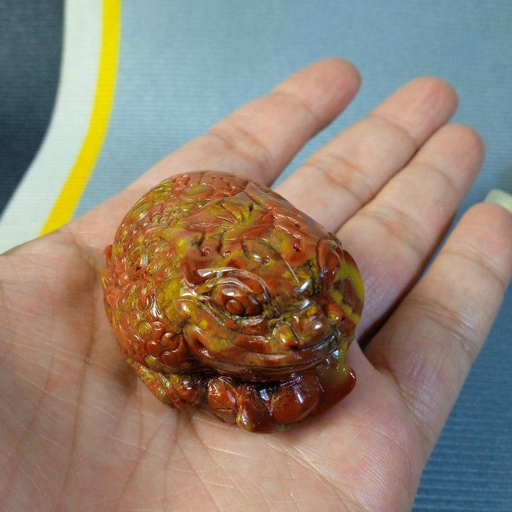 91克金蟾 正宗宣化战国红精品 100%纯天然战国红玛瑙摆件 实物图