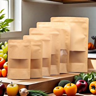 开窗牛皮纸袋干果食品黄牛皮纸包装袋磨砂自封自立袋茶叶枸杞衣服