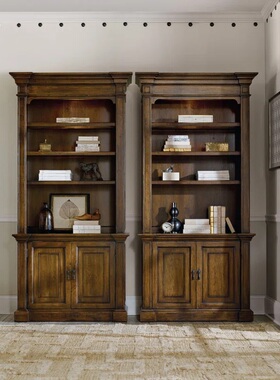 hooker美式乡村实木书柜行政办公桌落地收纳展示柜多功能储物柜